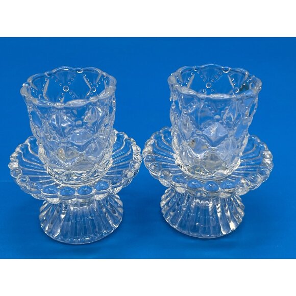 Vintage Crystal Glass Candle Holders Scalloped Pedestal Design Elegant Home Deco - Picture 3 of 6